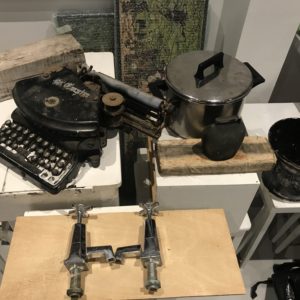 random domestic objects tap, typewriter, pot